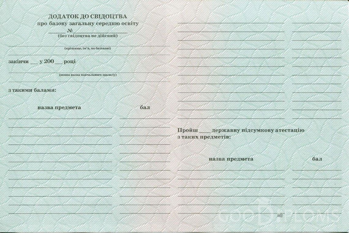 Украинский аттестат за 9 класс - Обратная Сторона приложения- Запорожье